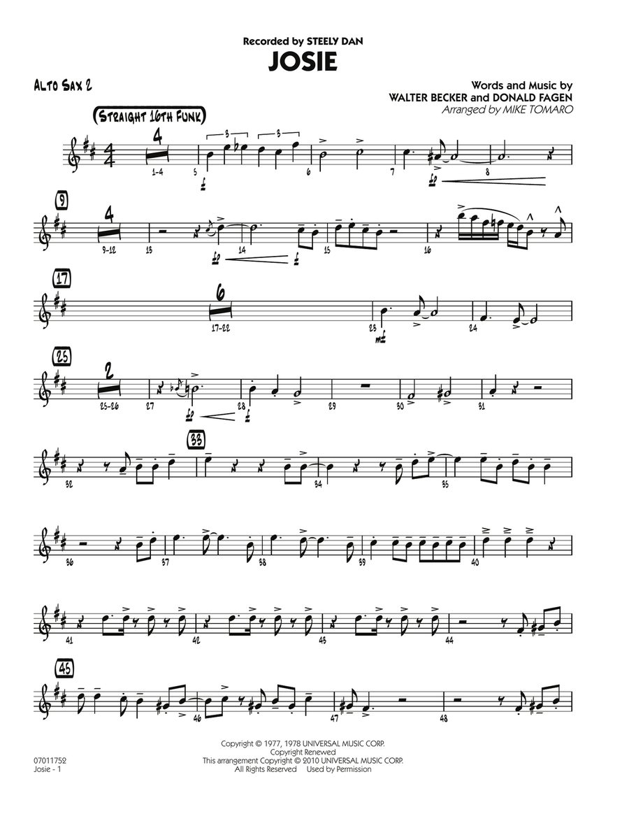 Josie - Alto Sax 2 Josie - Alto Sax 2 Jazz Ensemble scores gallery preview page 1