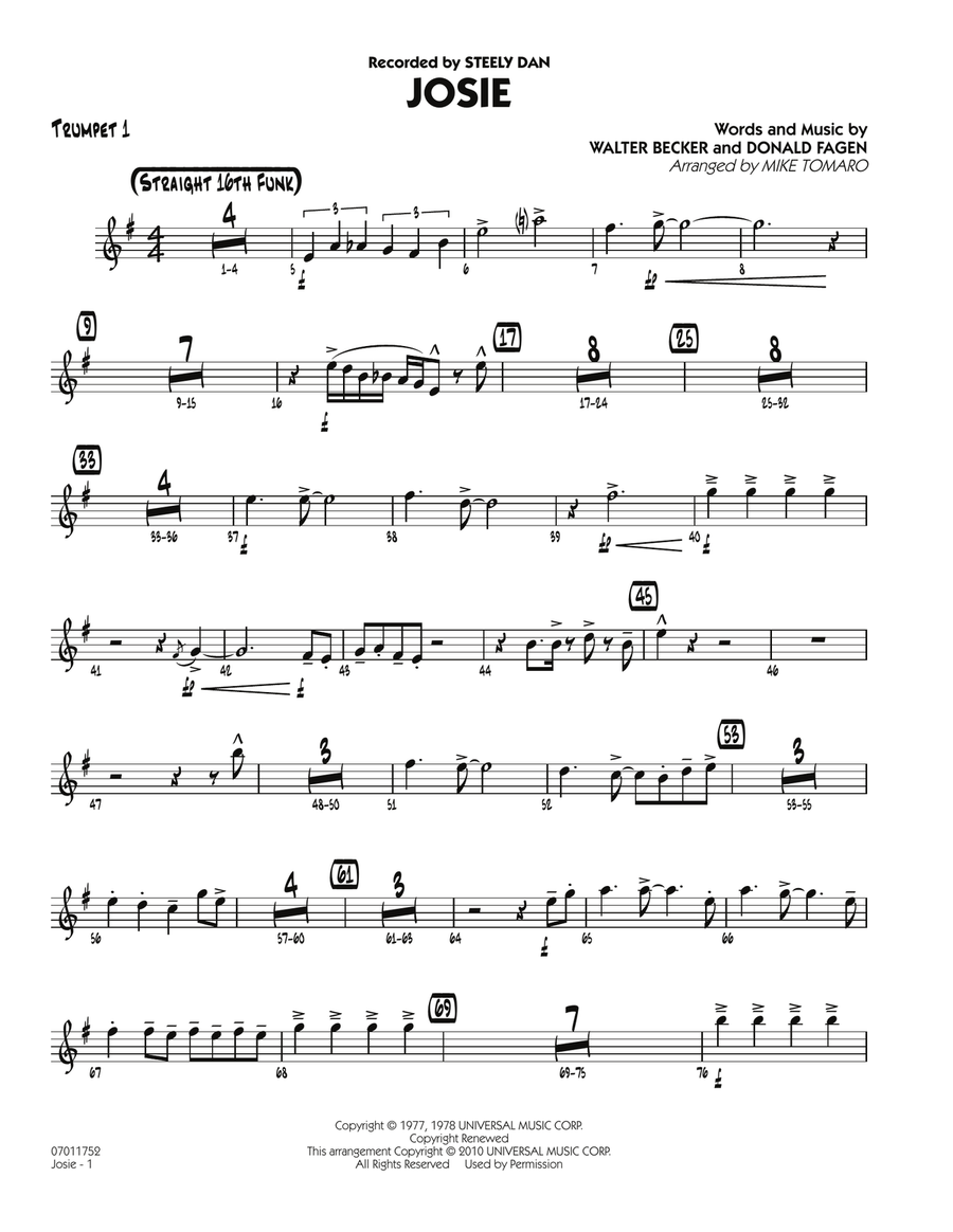 Josie - Trumpet 1 Josie - Trumpet 1 Jazz Ensemble scores gallery preview page 1
