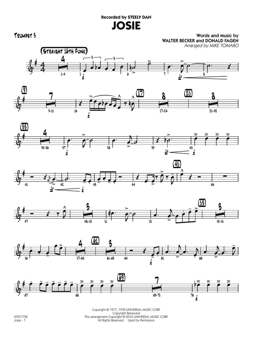 Josie - Trumpet 3 Josie - Trumpet 3 Jazz Ensemble scores gallery preview page 1