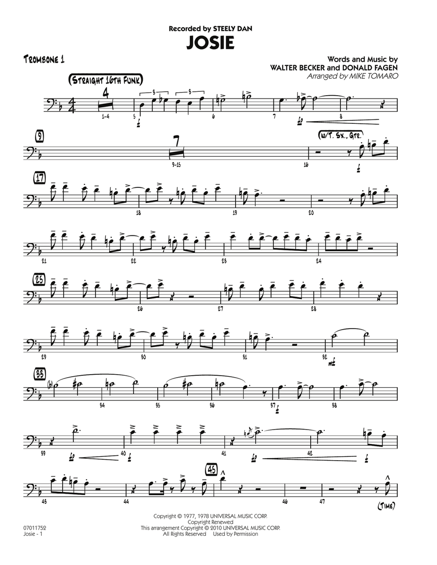 Josie - Trombone 1 Josie - Trombone 1 Jazz Ensemble scores gallery preview page 1