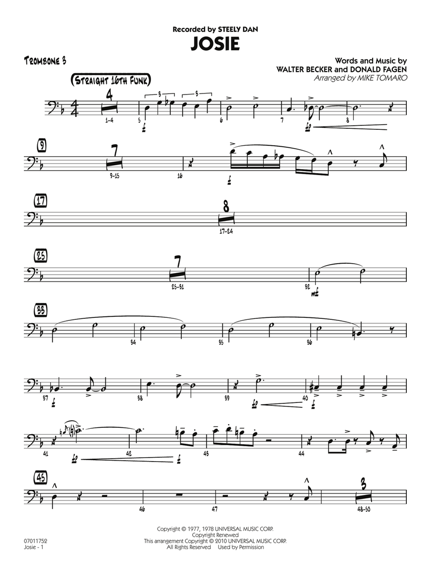 Josie - Trombone 3 Josie - Trombone 3 Jazz Ensemble scores gallery preview page 1