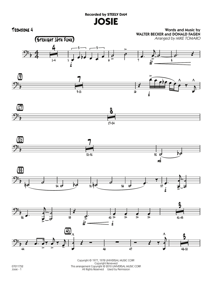 Josie - Trombone 4 Josie - Trombone 4 Jazz Ensemble scores gallery preview page 1