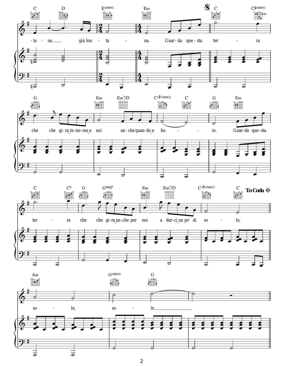 Canto Della Terra Canto Della Terra Piano, Vocal, Guitar scores gallery preview page 2