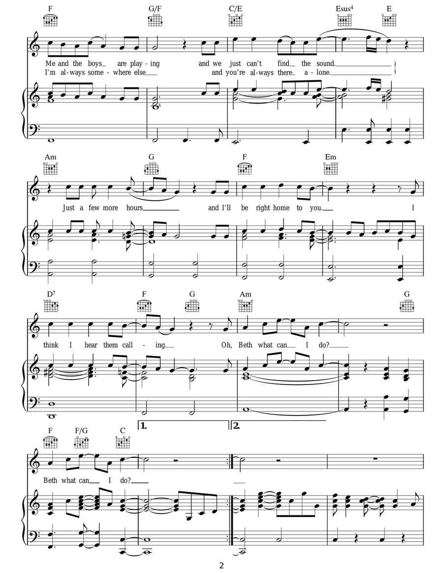 Beth Beth Piano, Vocal, Guitar scores gallery preview page 2