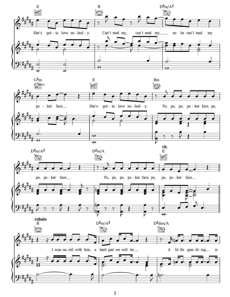 Poker Face Poker Face Piano, Vocal, Guitar scores gallery preview page 3