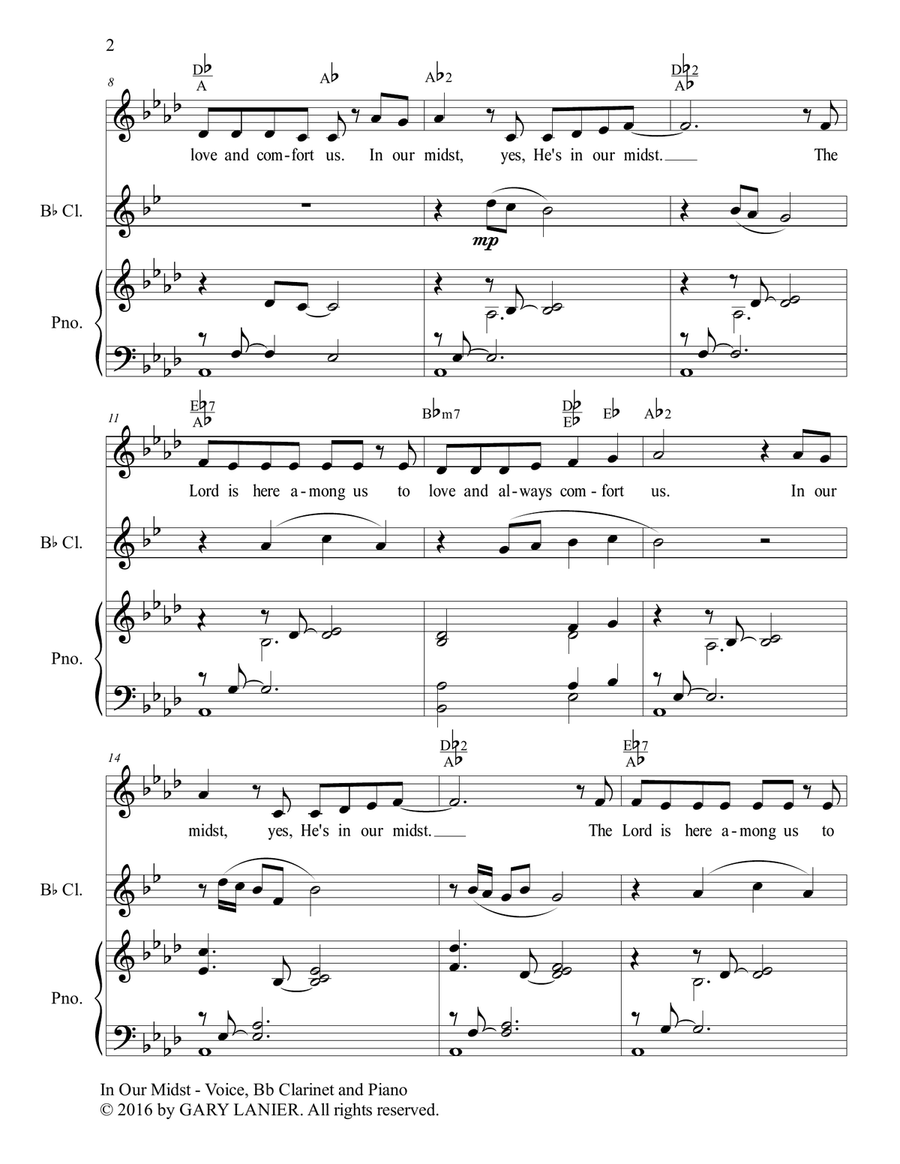 Gary Lanier: IN OUR MIDST (Worship - For Voice, Bb Clarinet and Piano with Parts) 4-Part scores gallery preview page 3
