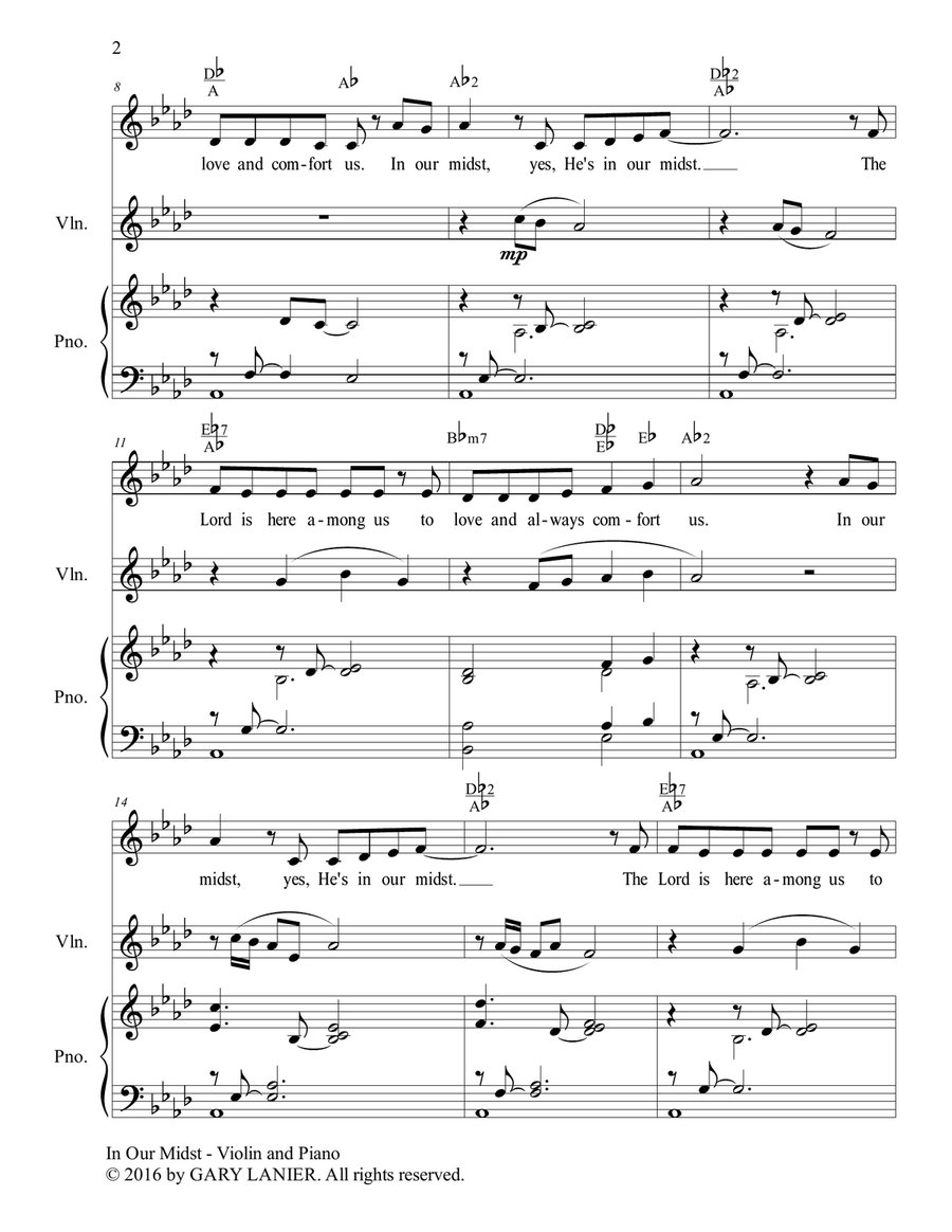 Gary Lanier: IN OUR MIDST (Worship - For Voice, Violin and Piano with Parts) 4-Part scores gallery preview page 3