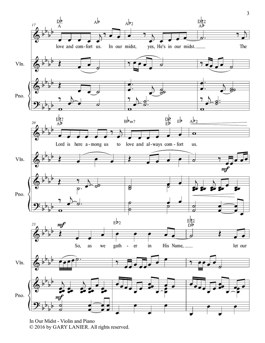 Gary Lanier: IN OUR MIDST (Worship - For Voice, Violin and Piano with Parts) 4-Part scores gallery preview page 4