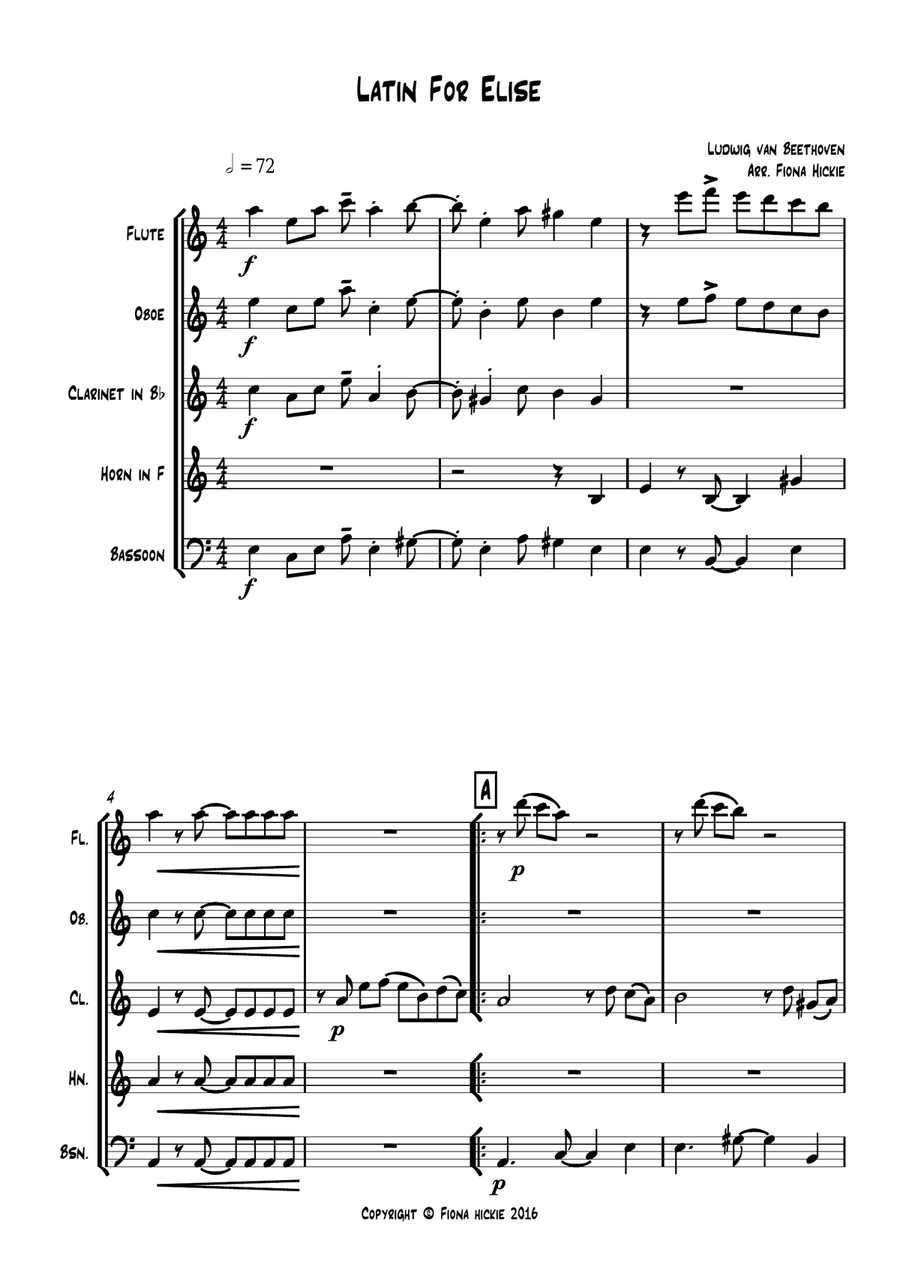 Latin for Elise Latin for Elise Woodwind Quintet scores gallery preview page 2