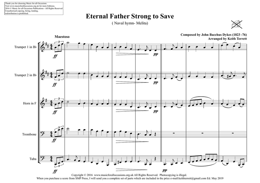 Eternal Father Strong to Save for Brass Quintet (Naval Hymn - Melita) Modern version Brass Quintet scores gallery preview page 2