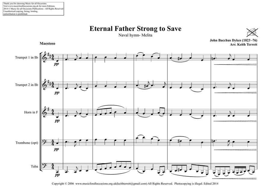 Eternal Father Strong to Save - Melita - Naval Hymn for Brass Quintet (Traditional version) Brass Quintet scores gallery preview page 2
