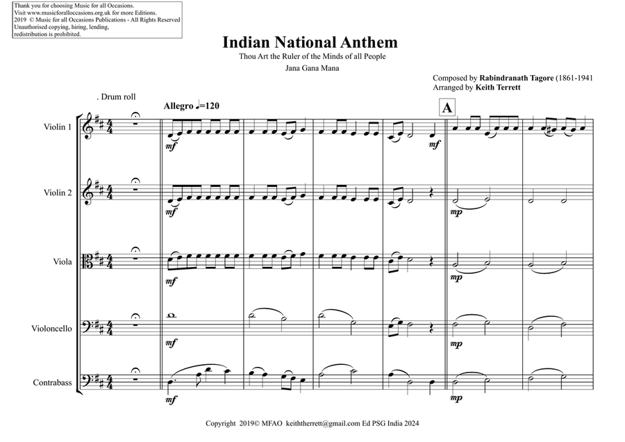 Indian National Anthem for String Orchestra (World National Anthem Series) String Orchestra scores gallery preview page 2