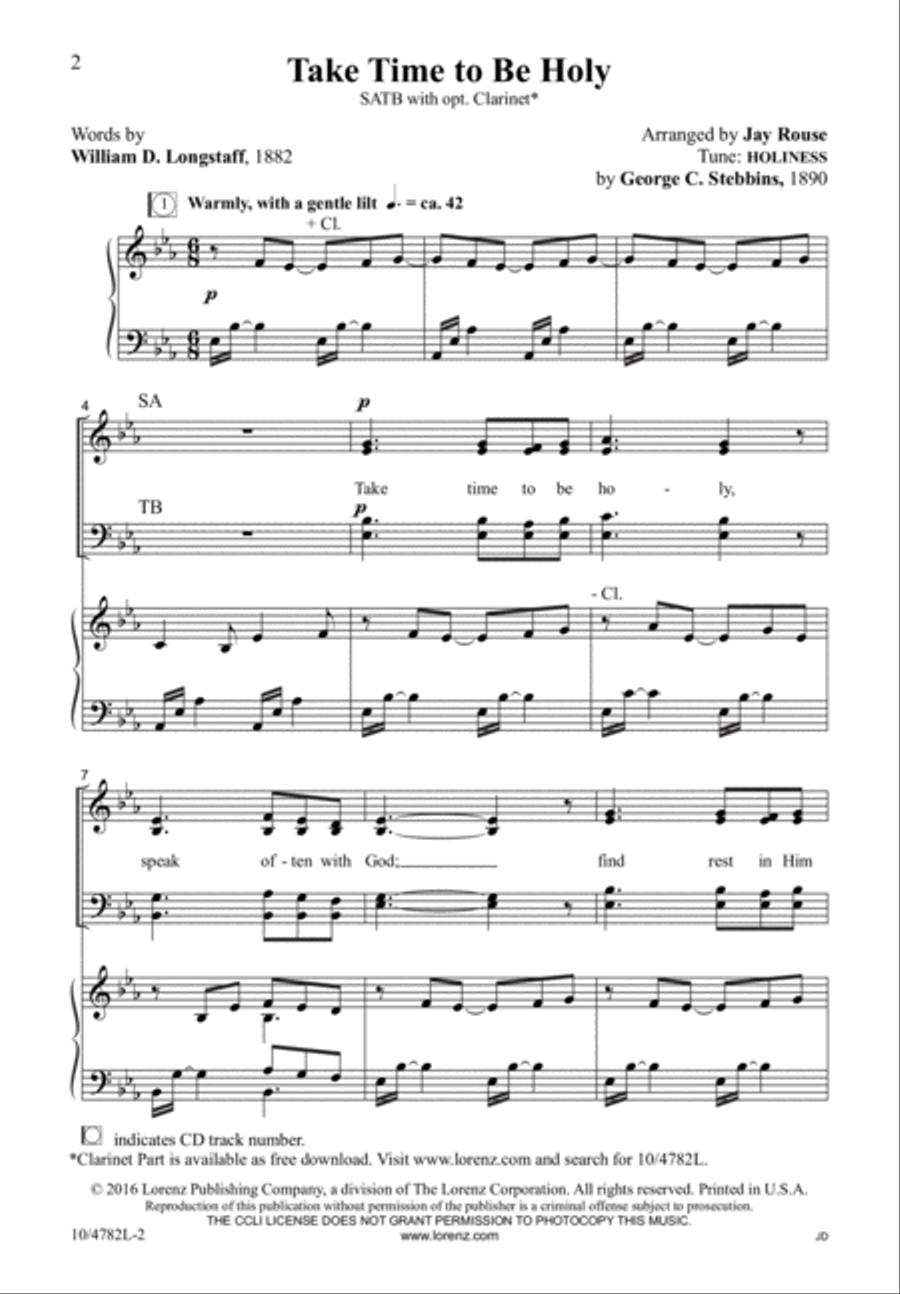 Take Time to Be Holy Take Time to Be Holy 4-Part scores gallery preview page 2