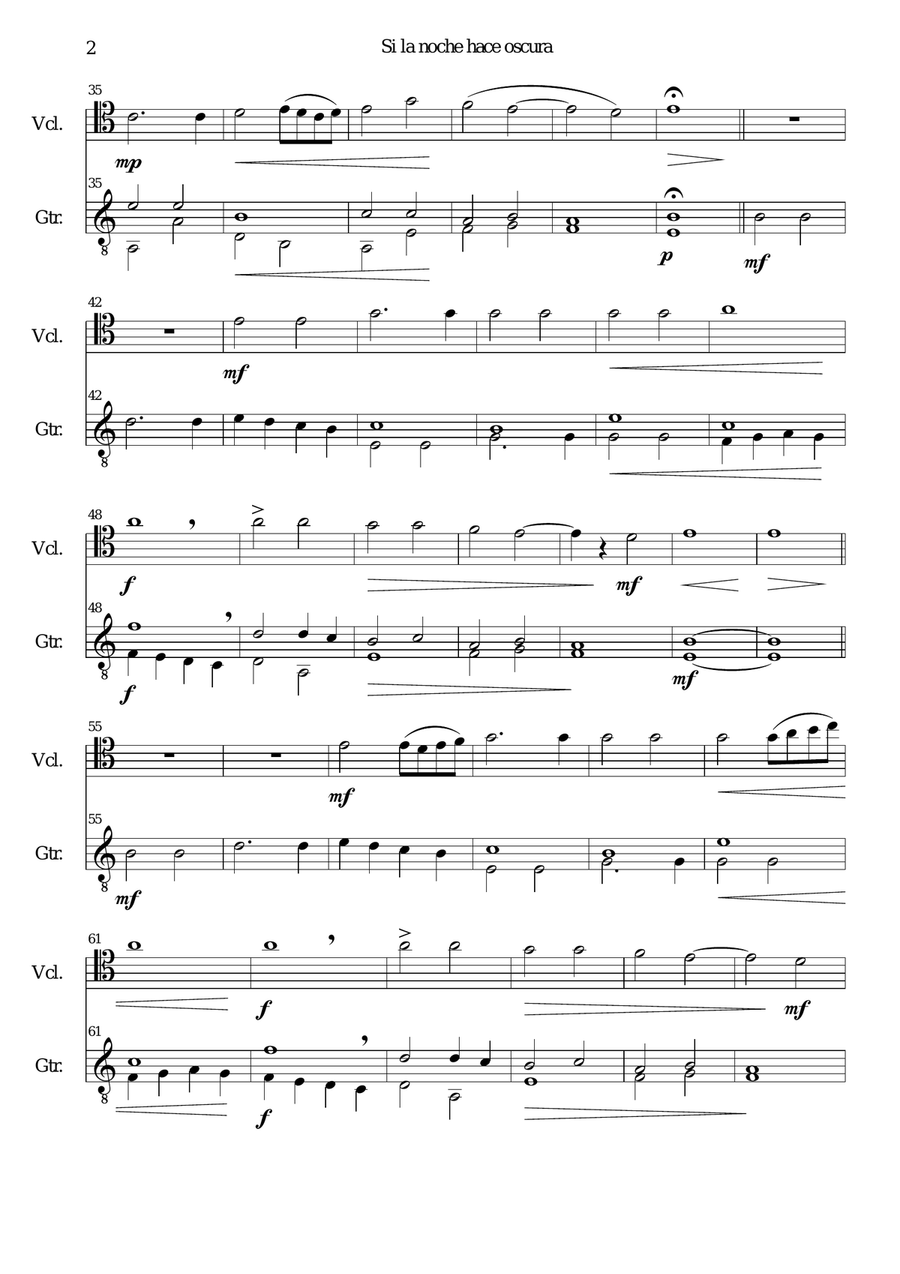 Si la noche hace oscura for cello (high version) and guitar String Duet scores gallery preview page 2