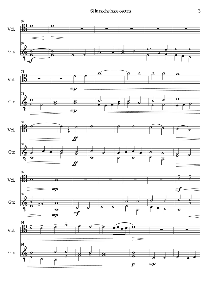 Si la noche hace oscura for cello (high version) and guitar String Duet scores gallery preview page 3