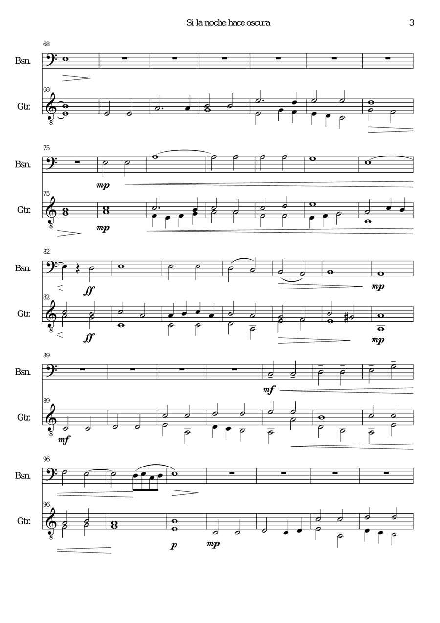 Si la noche hace oscura for bassoon (low version) and guitar Bassoon scores gallery preview page 3