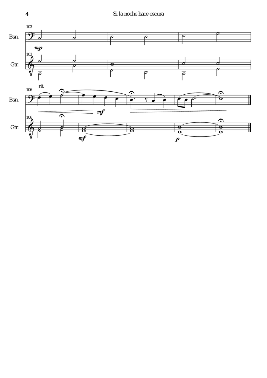 Si la noche hace oscura for bassoon (low version) and guitar Bassoon scores gallery preview page 4