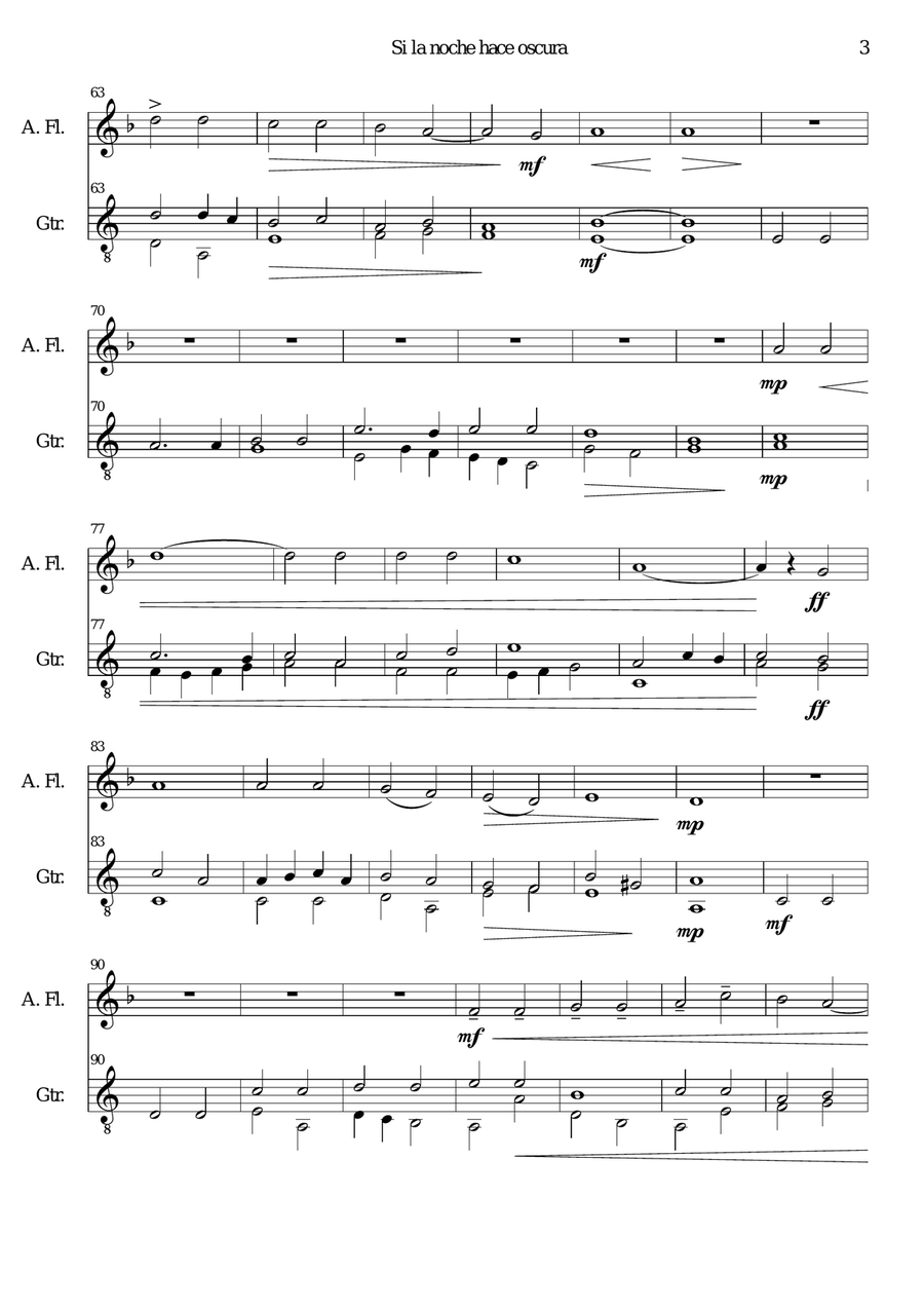 Si la noche hace oscura for alto flute and guitar Flute scores gallery preview page 3