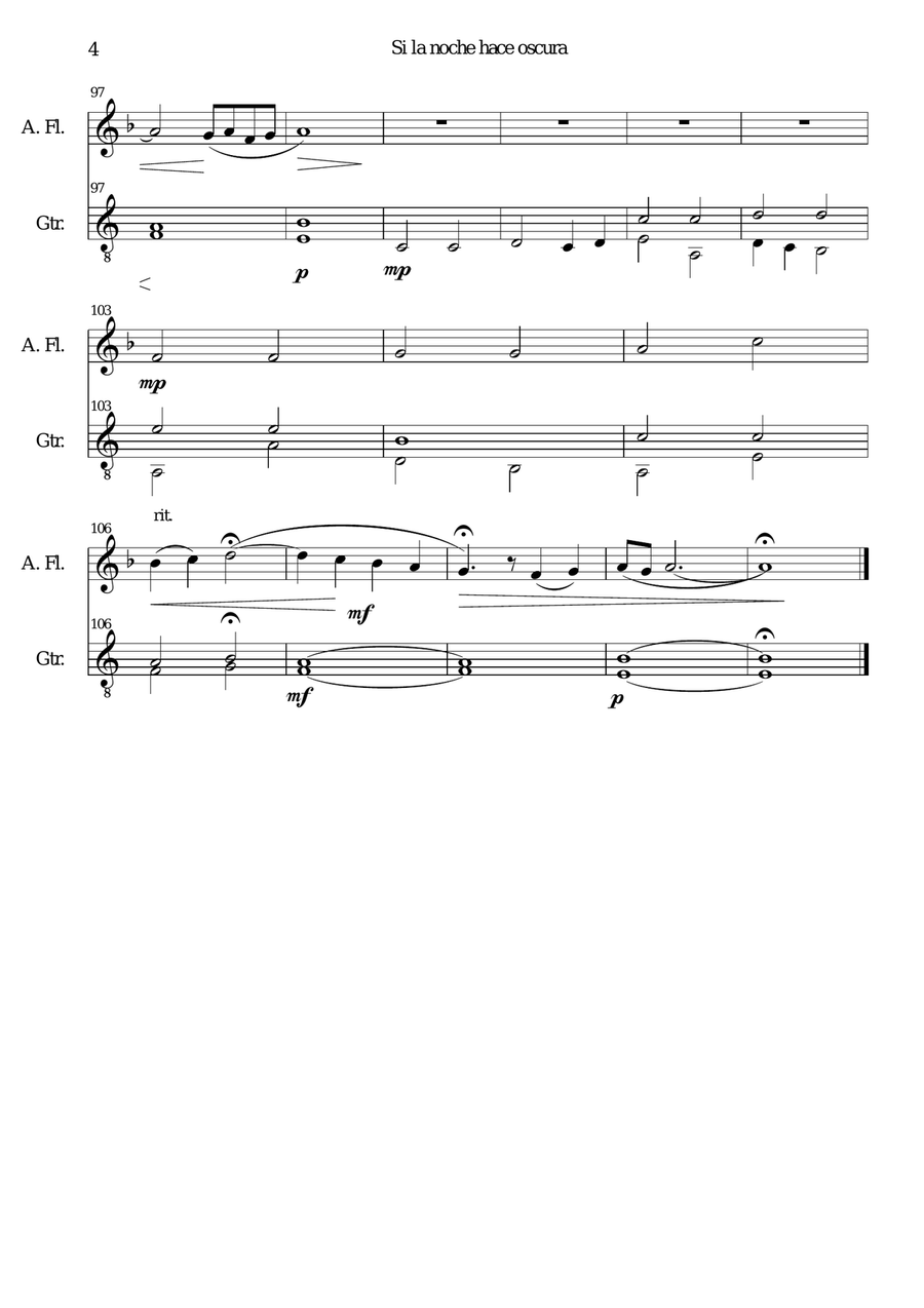 Si la noche hace oscura for alto flute and guitar Flute scores gallery preview page 4
