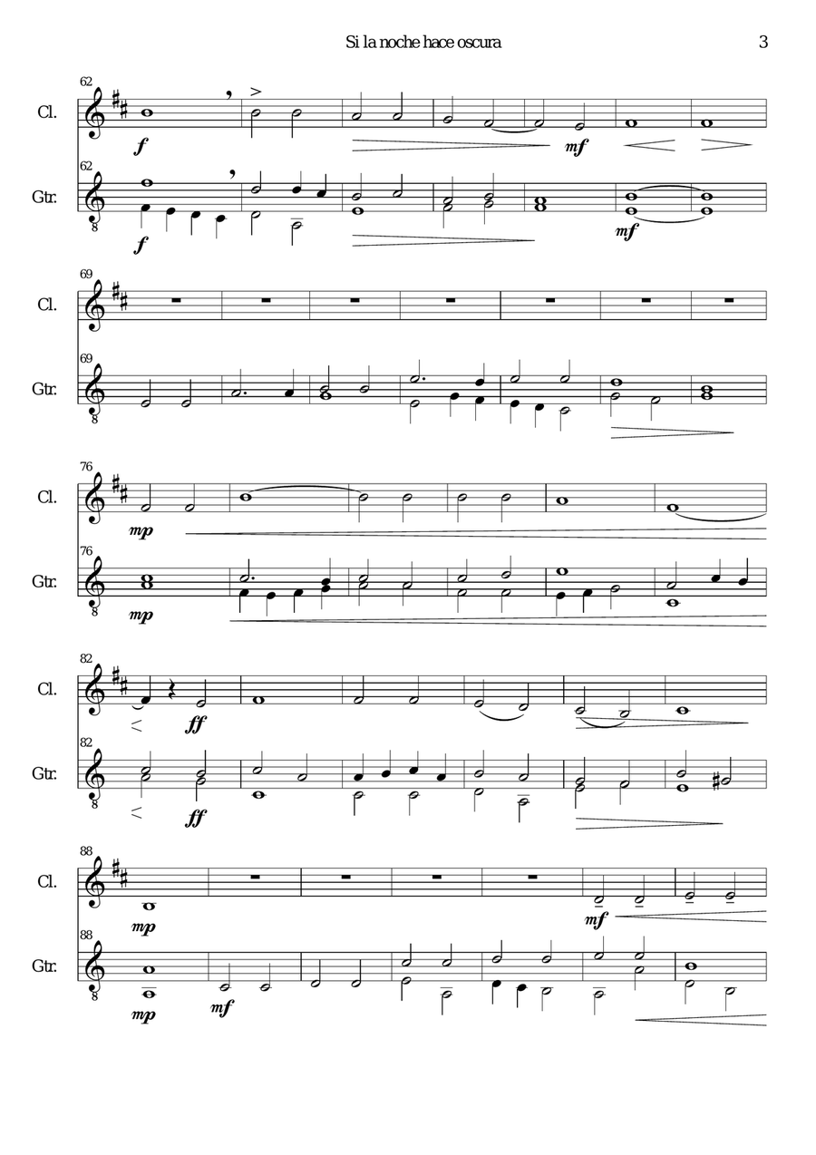 Si la noche hace oscura for clarinet and guitar Clarinet scores gallery preview page 3