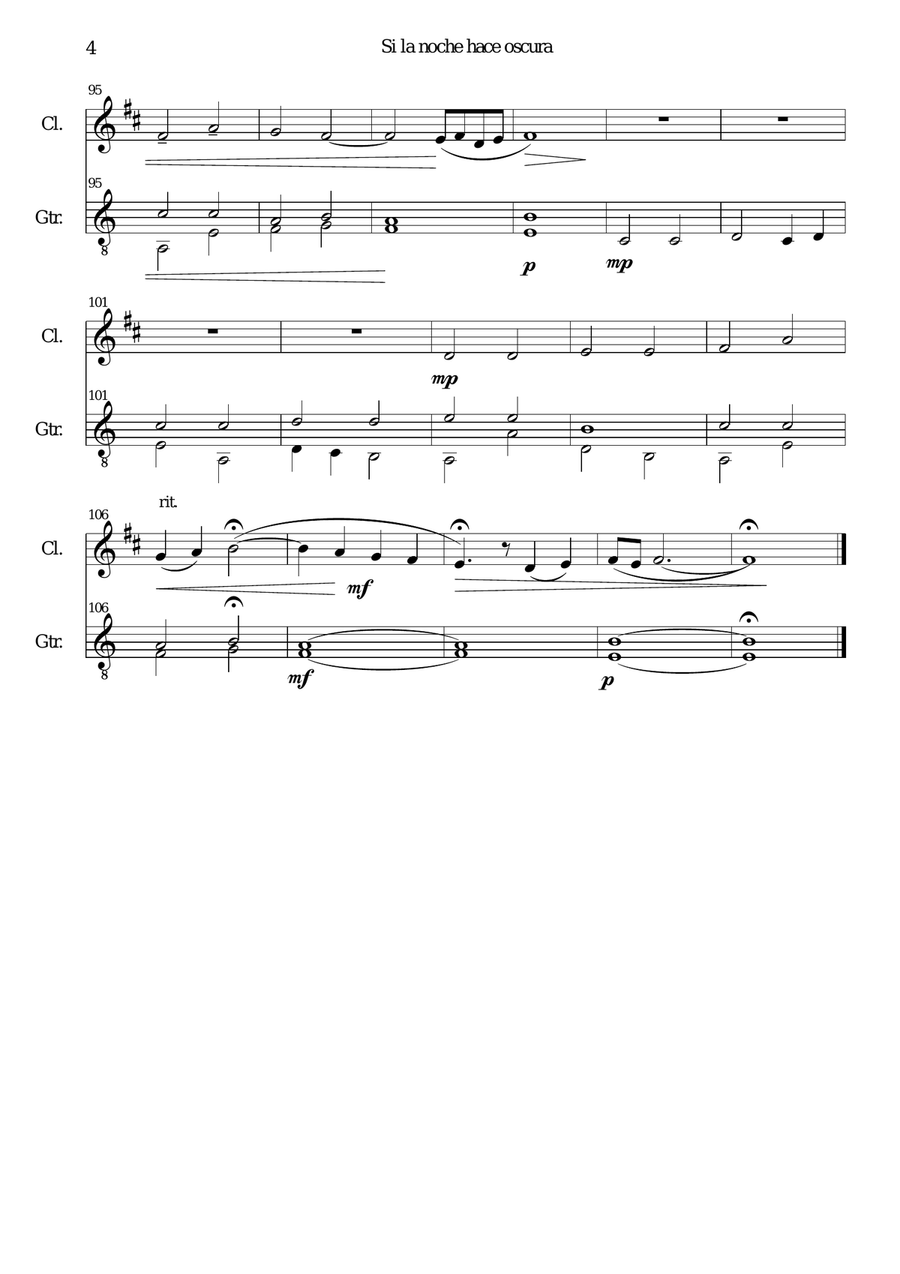 Si la noche hace oscura for clarinet and guitar Clarinet scores gallery preview page 4