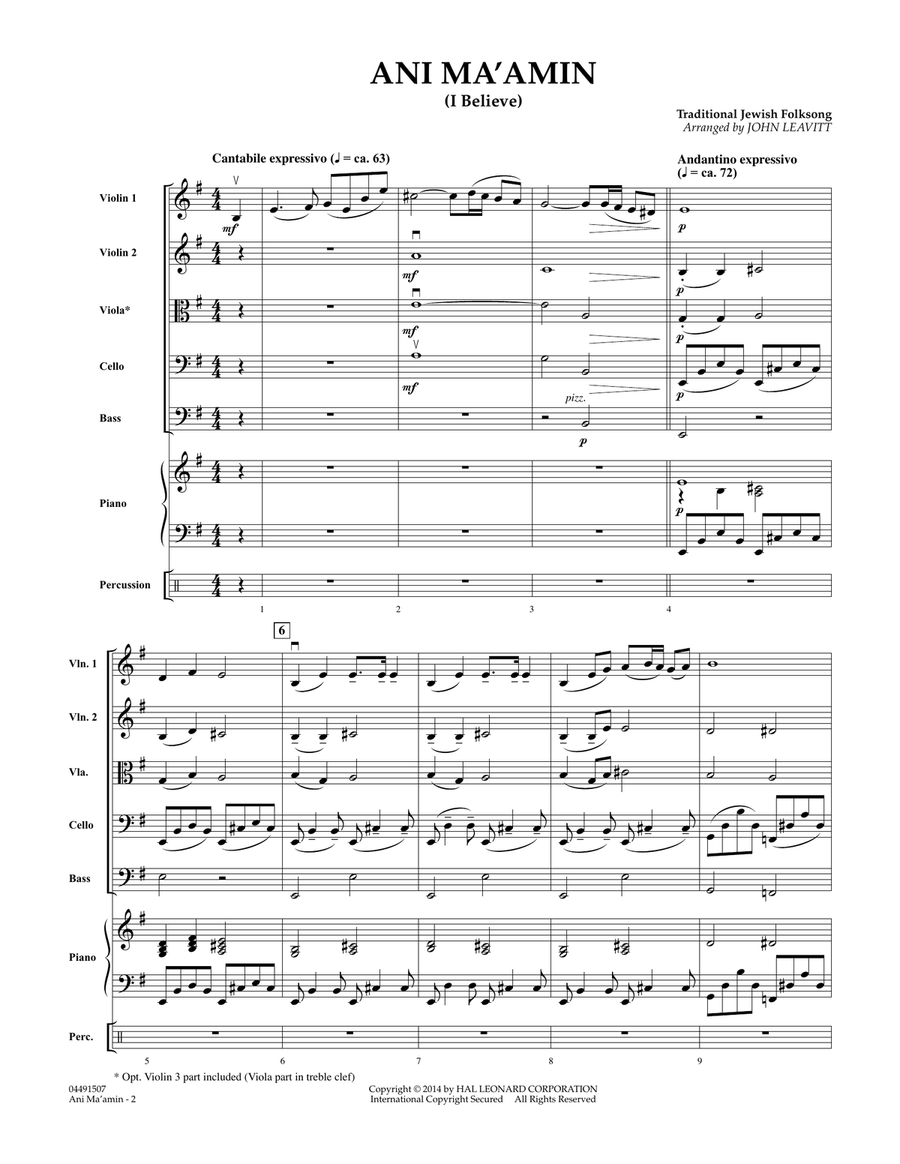 Ani Ma'amin - Conductor Score (Full Score) Orchestra scores gallery preview page 2