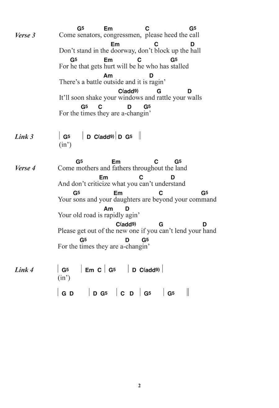 The Times They Are A-Changin' Piano, Vocal, Guitar scores gallery preview page 2
