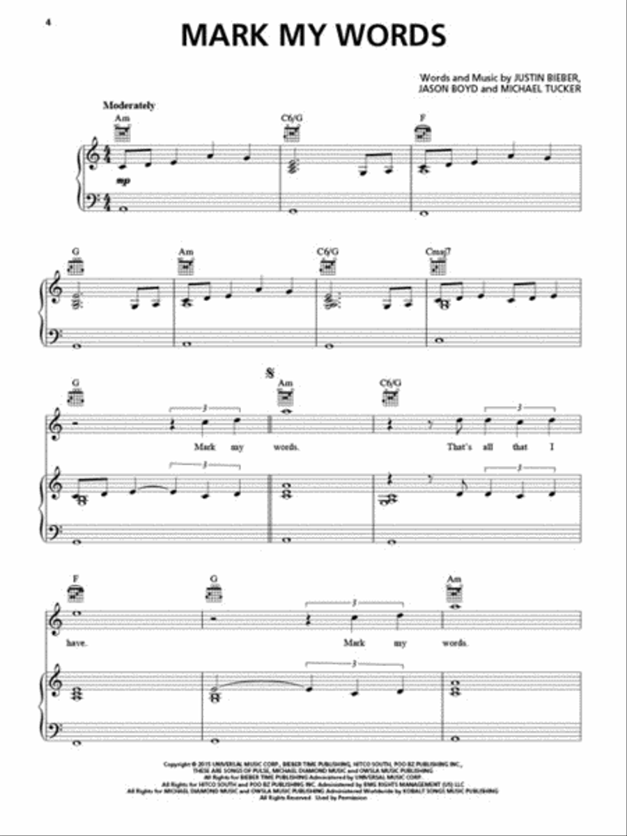 Justin Bieber - Purpose Piano, Vocal, Guitar scores gallery preview page 3