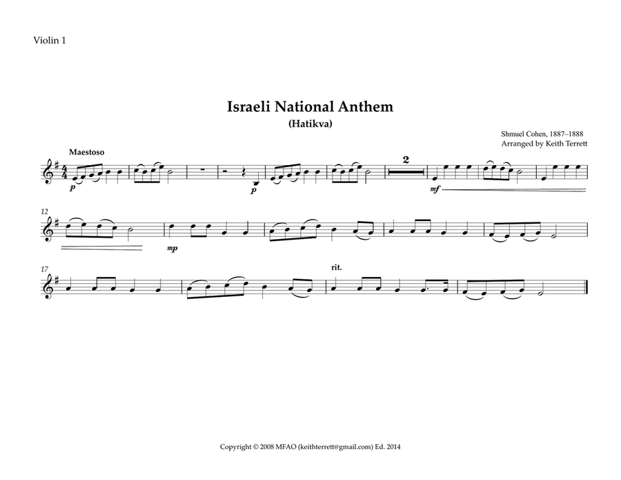 Israeli National Anthem for String Orchestra (