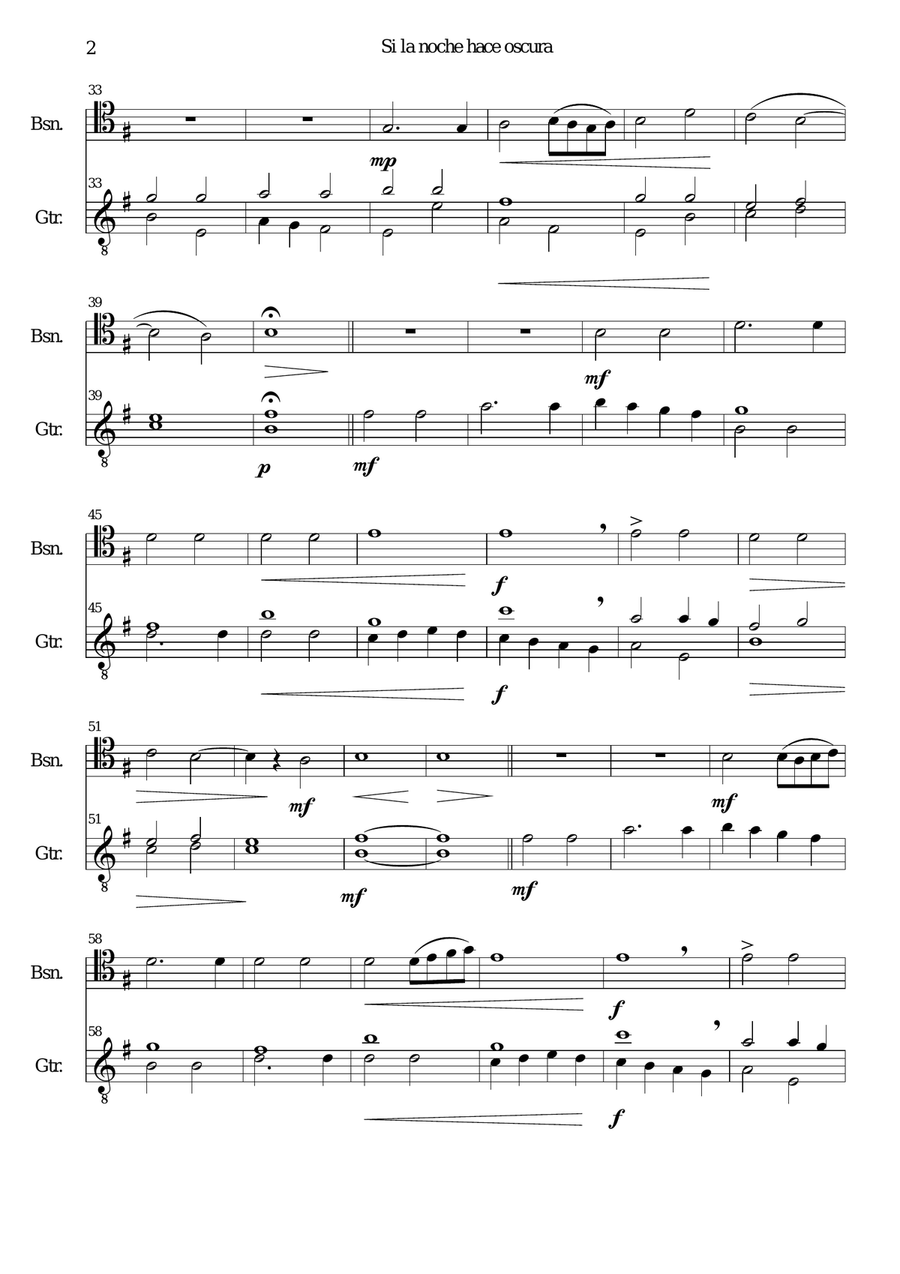 Si la Noche hace oscura for bassoon and guitar (E minor version) Bassoon scores gallery preview page 2