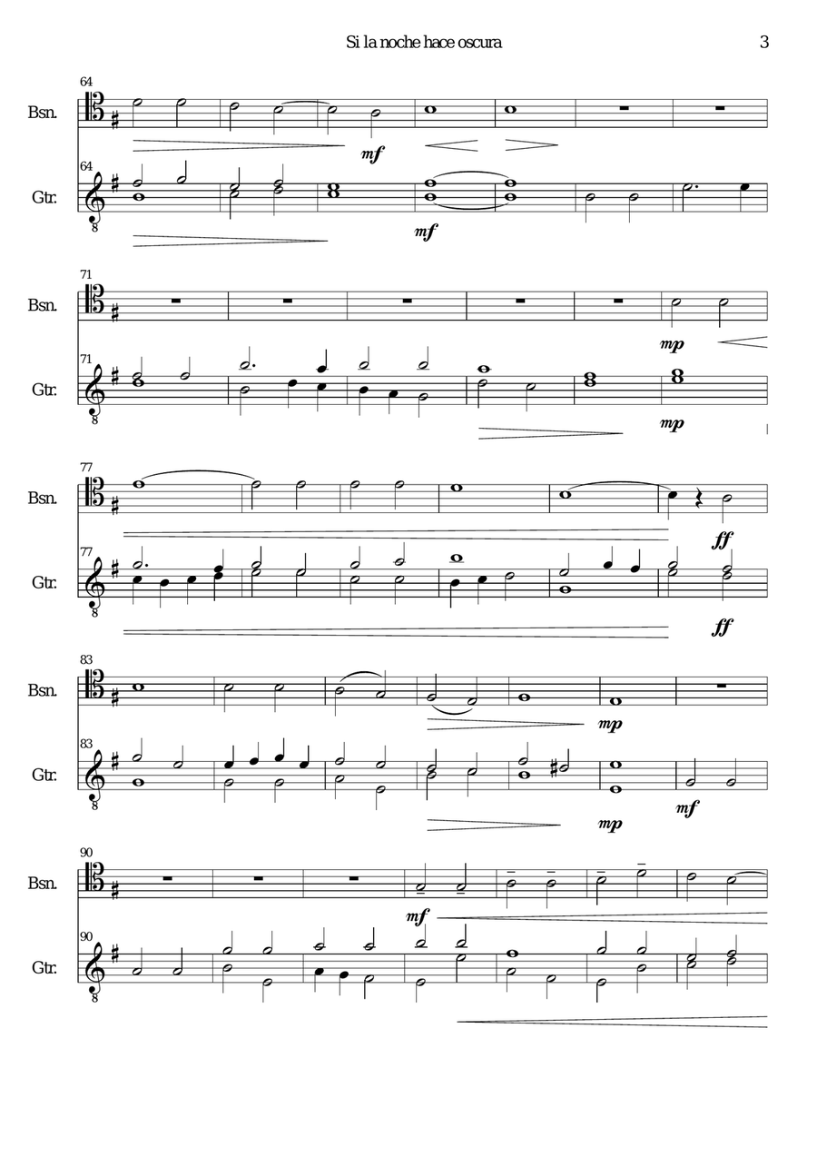 Si la Noche hace oscura for bassoon and guitar (E minor version) Bassoon scores gallery preview page 3