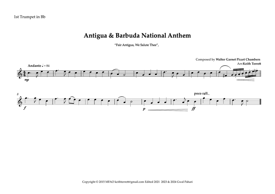 Antigua & Barbuda National Anthem for Brass Quintet (