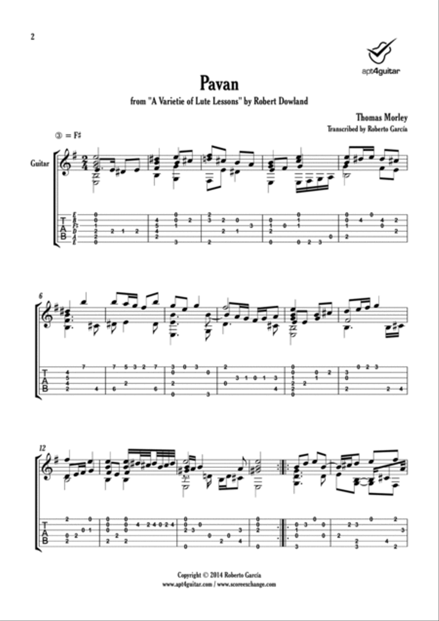 Pavan Pavan Classical Guitar scores gallery preview page 2