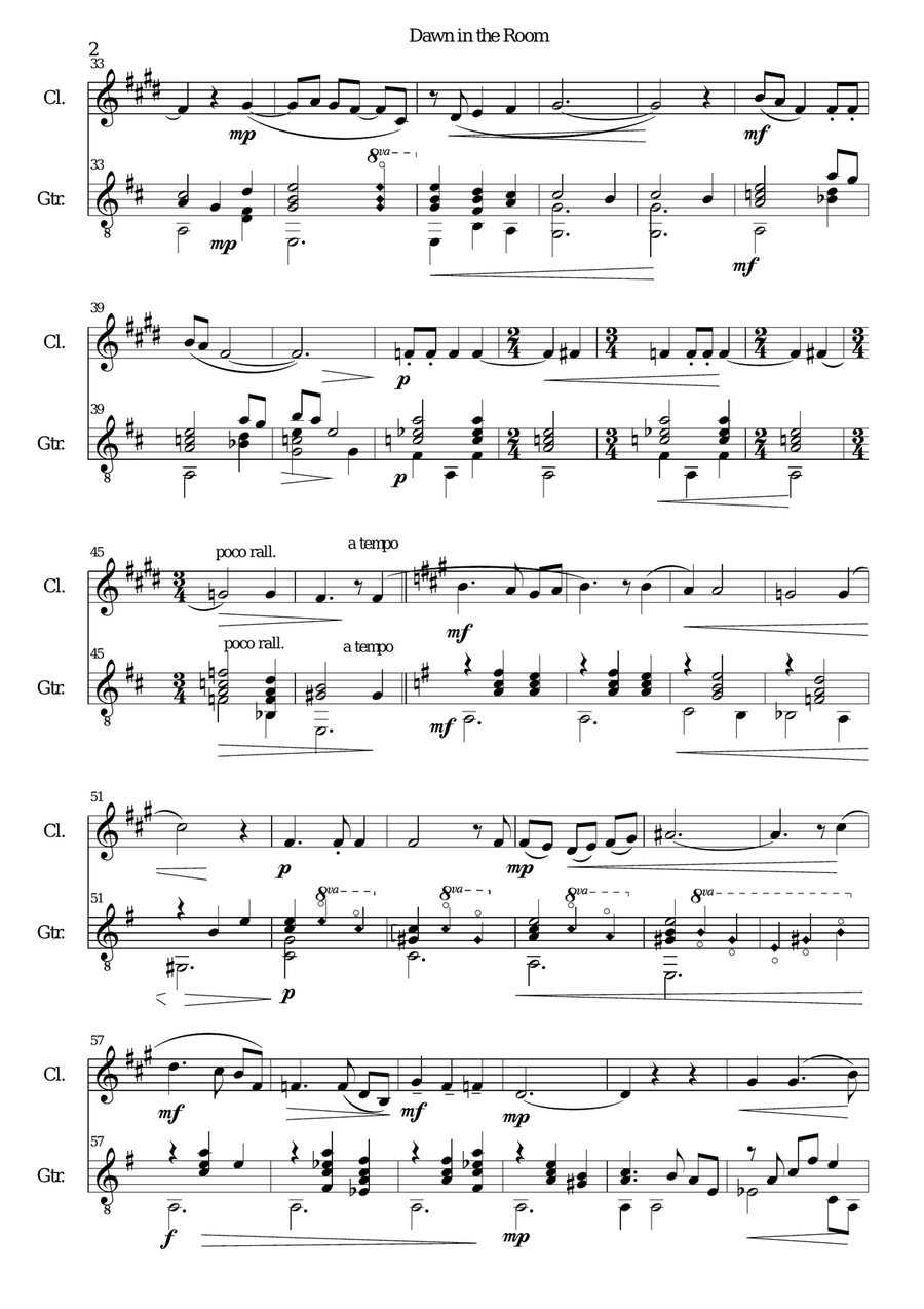 Dawn in the Room for clarinet and guitar Clarinet scores gallery preview page 2