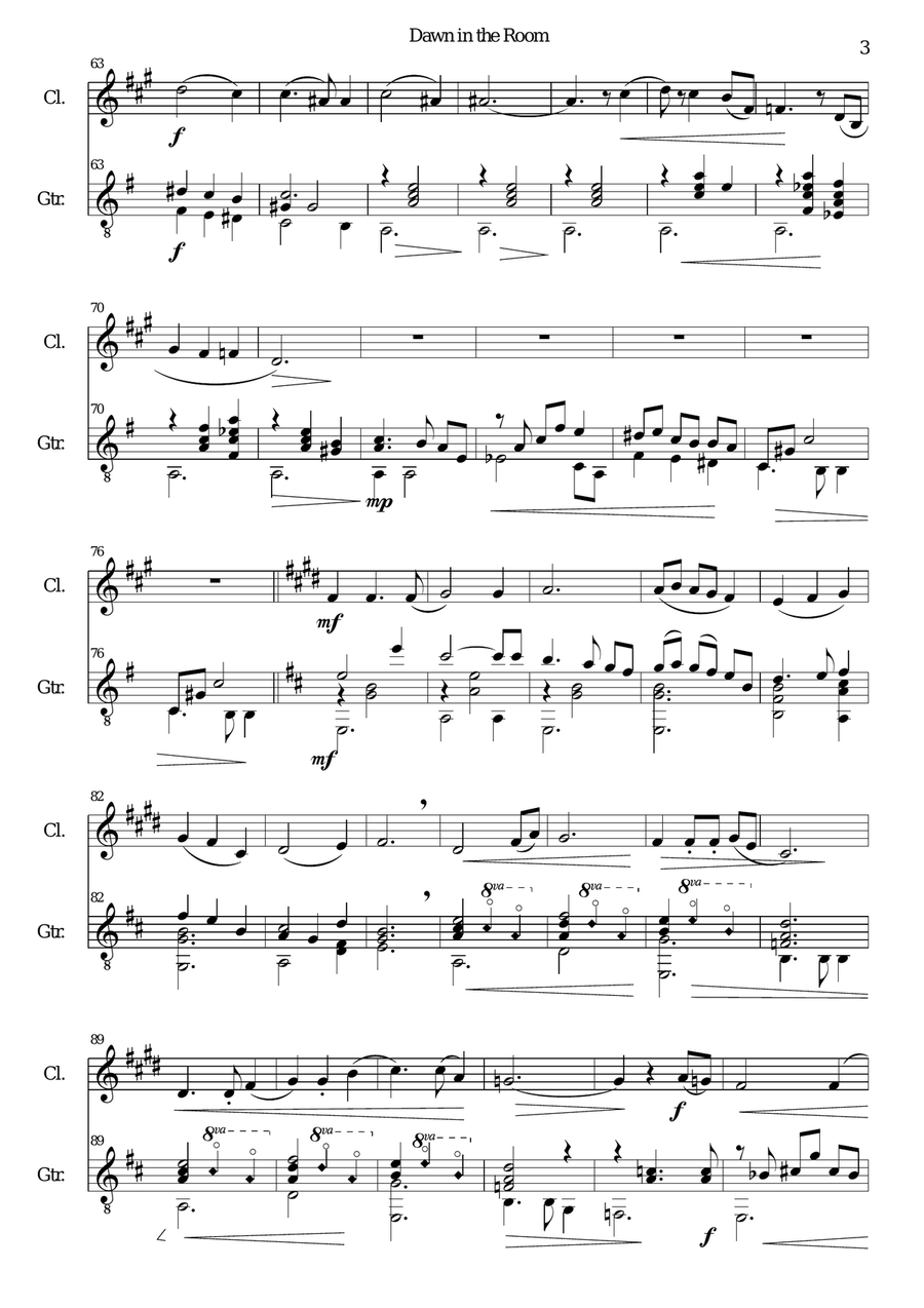 Dawn in the Room for clarinet and guitar Clarinet scores gallery preview page 3