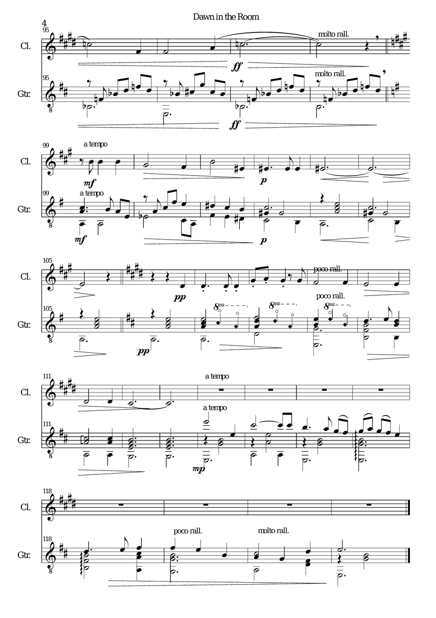 Dawn in the Room for clarinet and guitar Clarinet scores gallery preview page 4