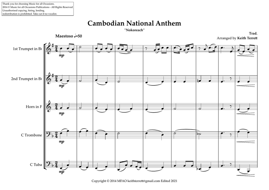 Cambodian National Anthem (Nokoreach) for Brass Quintet Brass Quintet scores gallery preview page 2