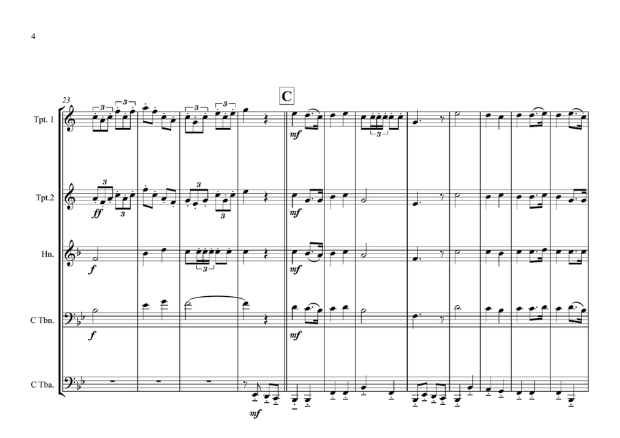 Chadian National Anthem (The Chadian Hymn-La Tchadienne) for Brass Quintet Brass Quintet scores gallery preview page 4
