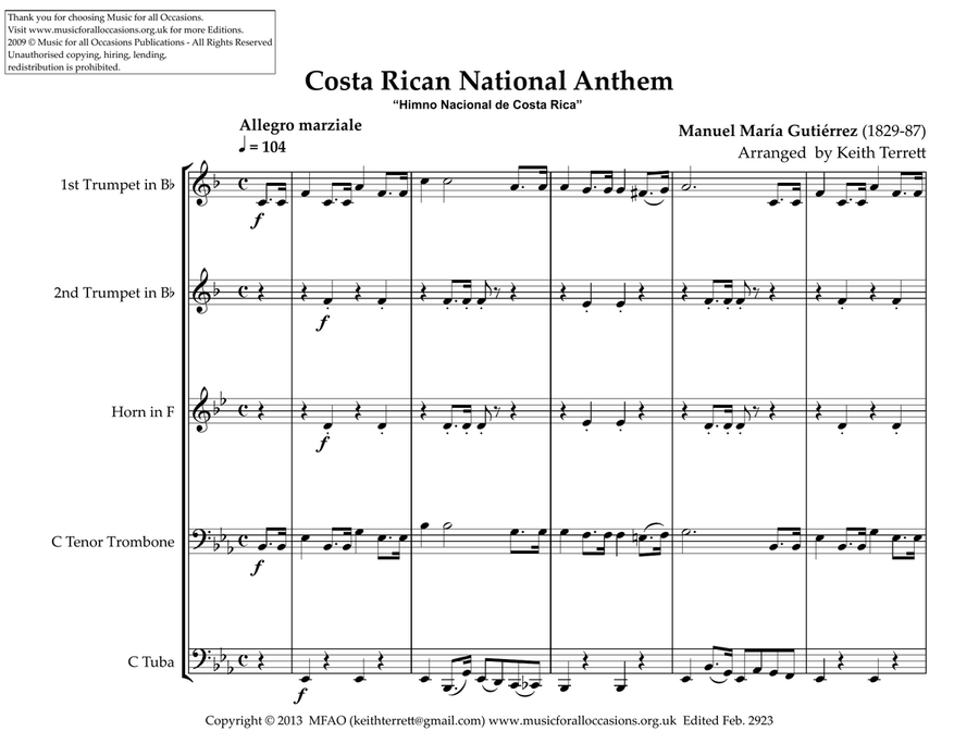 Costa Rican National Anthem (