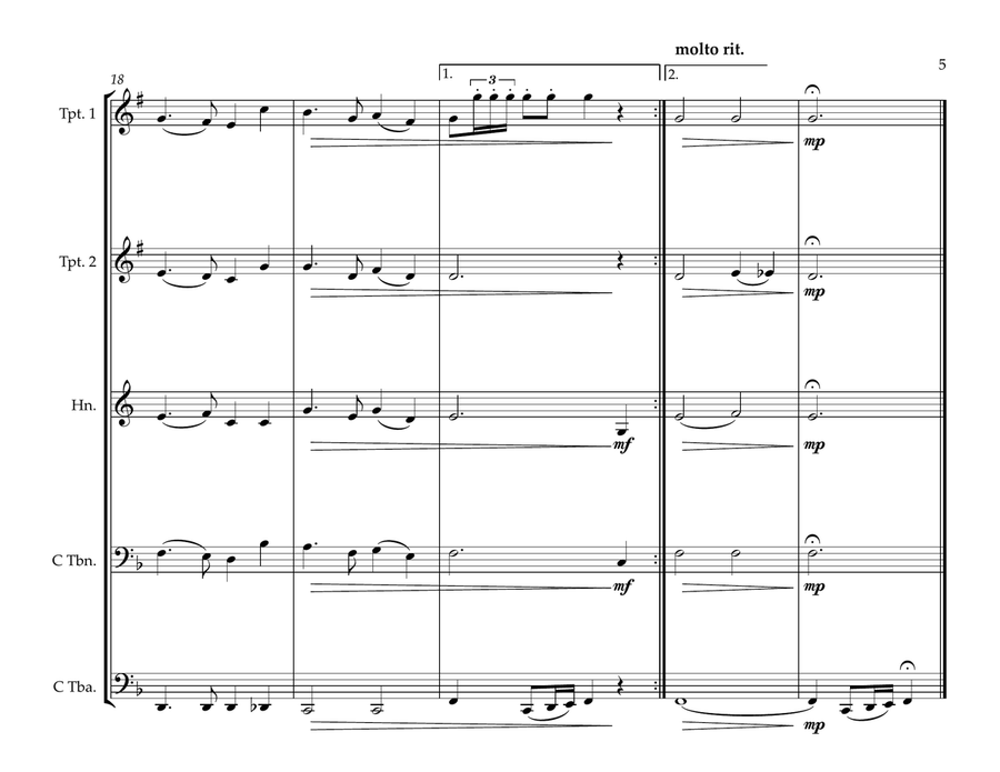 Curaçaoan National Anthem (Himno di Korsou) for Brass Quintet Brass Quintet scores gallery preview page 5