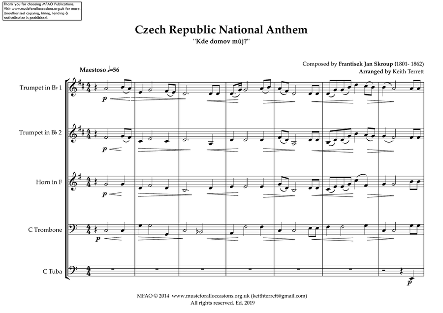 Czech Republic National Anthem for Brass Quintet Brass Quintet scores gallery preview page 2