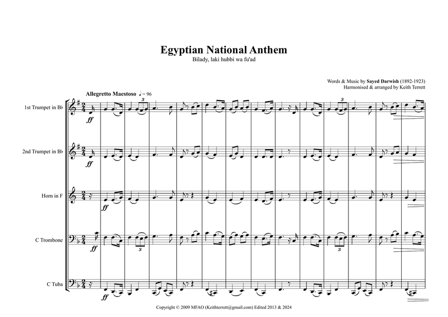 Egyptian National Anthem (Bilady, laki hubbi wa fu'ad) for Brass Quintet Brass Quintet scores gallery preview page 2