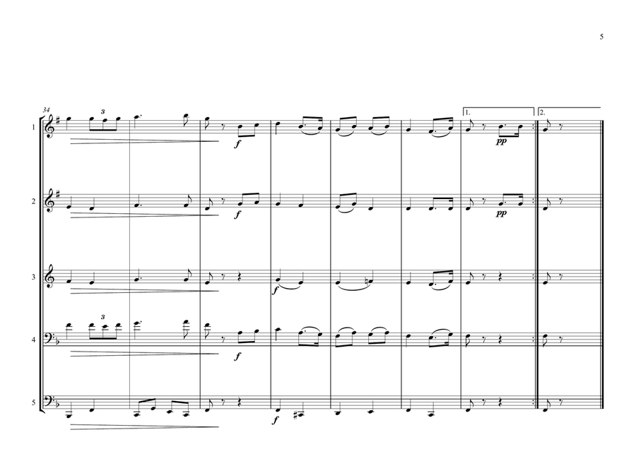 Egyptian National Anthem (Bilady, laki hubbi wa fu'ad) for Brass Quintet Brass Quintet scores gallery preview page 5