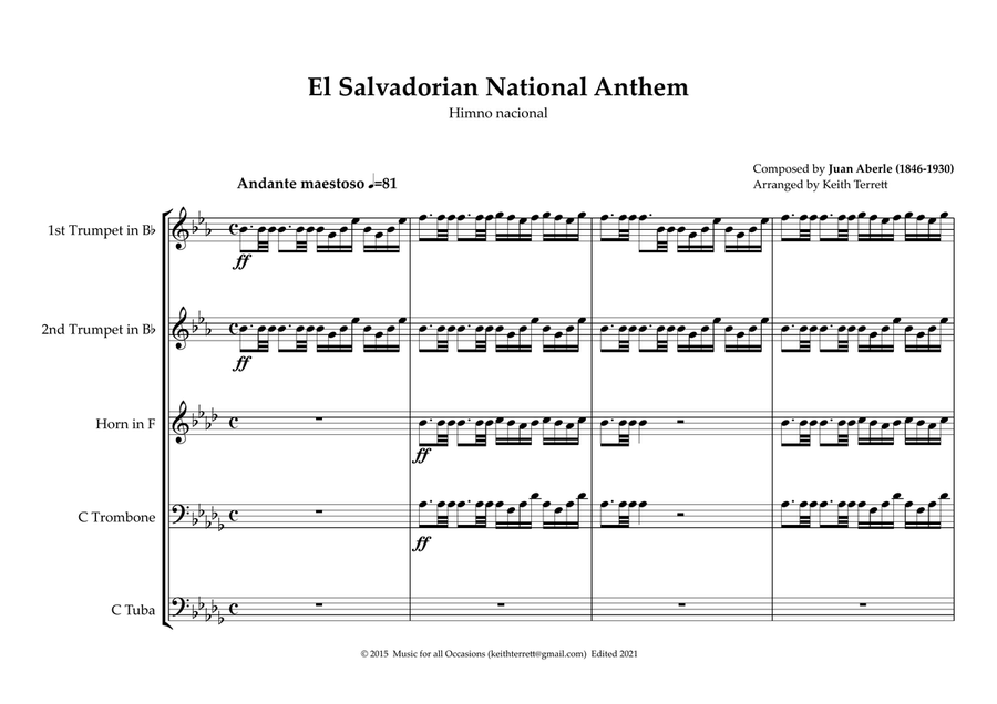 El Salvadorian National Anthem (Himno nacional) for Brass Quintet Brass Quintet scores gallery preview page 2