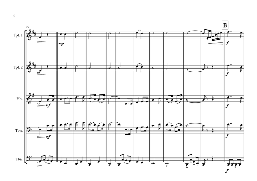 Ethiopian National Anthem (March Forward, Dear Mother Ethiopia) for Brass Quintet Brass Quintet scores gallery preview page 4
