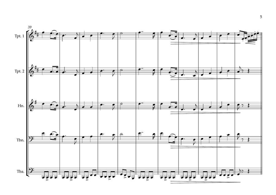 Ethiopian National Anthem (March Forward, Dear Mother Ethiopia) for Brass Quintet Brass Quintet scores gallery preview page 5