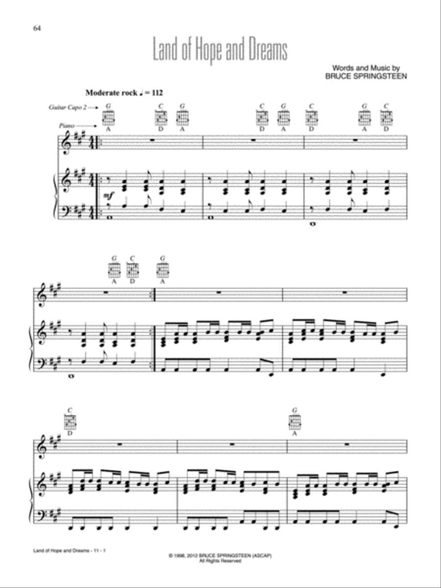 Land of Hope and Dreams Piano, Vocal, Guitar scores gallery preview page 1