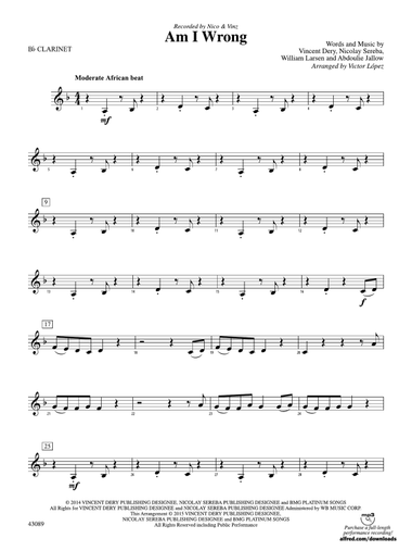 Am I Wrong: 1st B-flat Clarinet