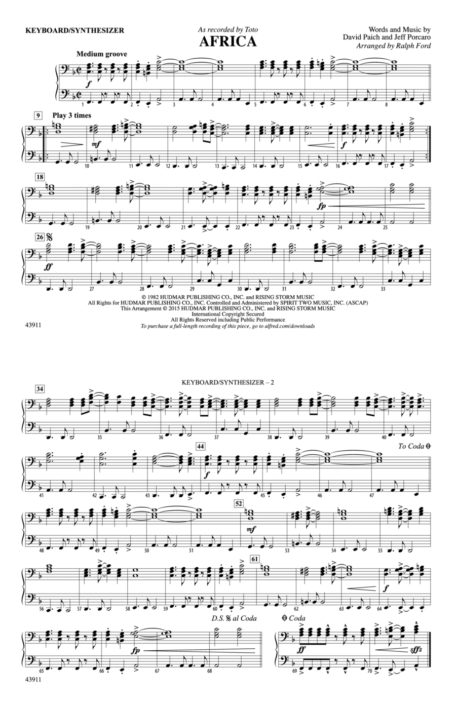 Africa: Piano Accompaniment Piano Accompaniment scores gallery preview page 1