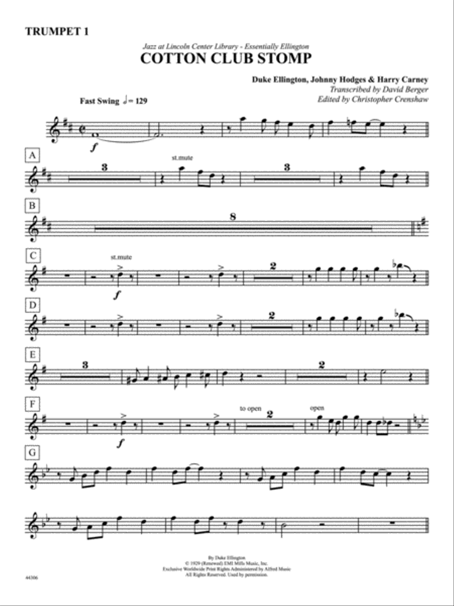 Cotton Club Stomp: 1st B-flat Trumpet Jazz Ensemble scores gallery preview page 1